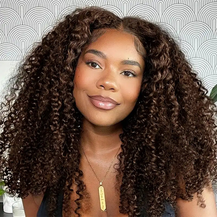 Chocolate Brown Curly Feather Crochet Hair Extensions 100% Human Hair