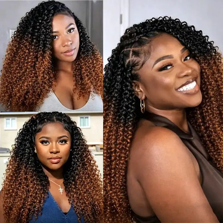 Ombre T1B/30 Curly Feather Crochet Hair Extensions 100% Human Hair