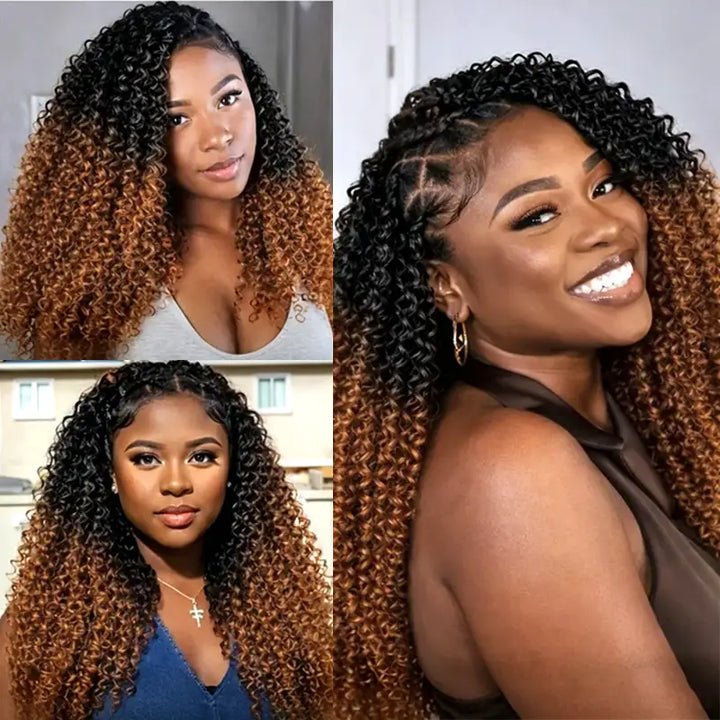 Ombre T1B/30 Curly Feather Crochet Hair Extensions 100% Human Hair