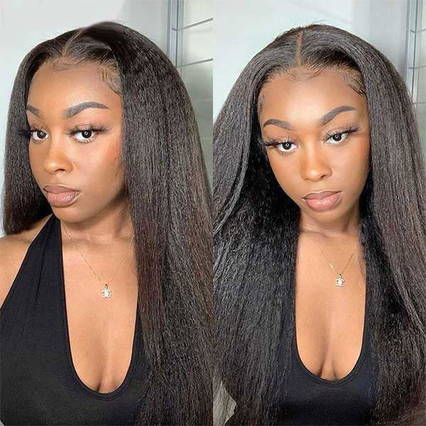 Kinky Straight 3 Bundles with 13x4 Lace Frontal Transparent Human Hair