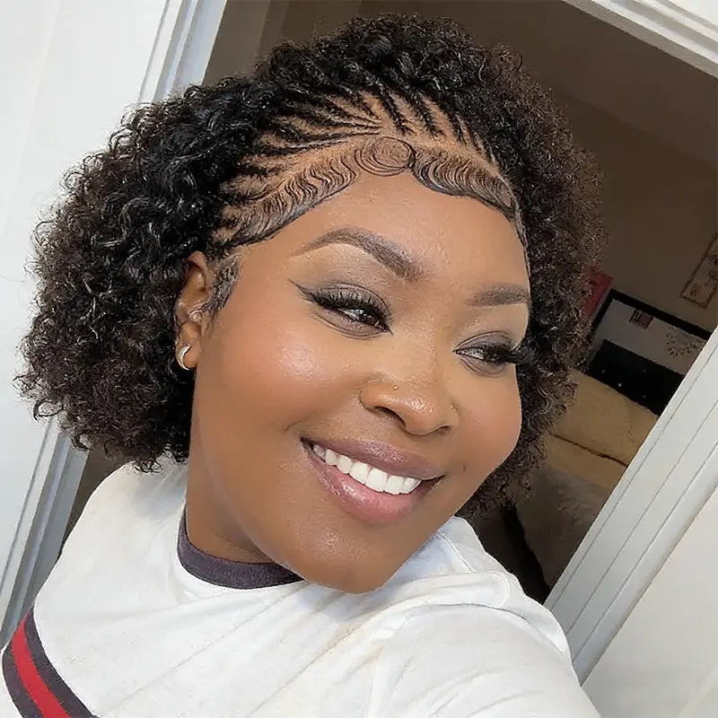 13x4 Wear & Go Cornrow Braided Lace Front Wig with Afro Puff Curls