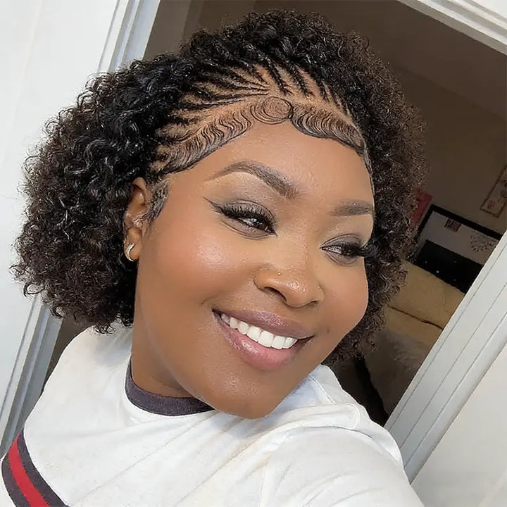 13x4 Wear & Go Cornrow Braided Lace Front Wig with Afro Puff Curls