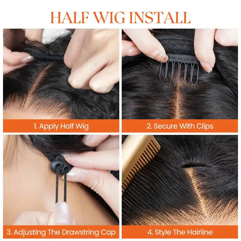 Kinky Curly Glueless Half Wig With Drawstring invisible Hairline Protective Style 3 in 1 Beginner Friendly Wig