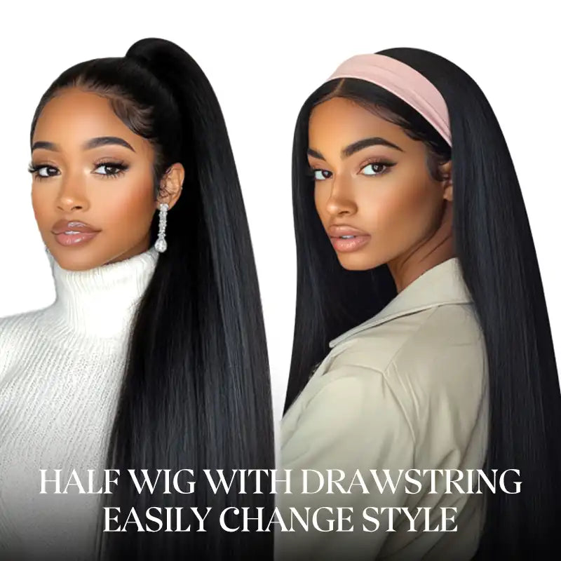 Kinky Curly Glueless Half Wig With Drawstring invisible Hairline Protective Style 3 in 1 Beginner Friendly Wig