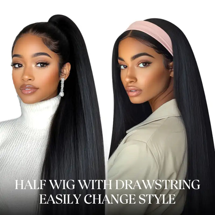 Kinky Curly Glueless Half Wig With Drawstring invisible Hairline Protective Style 3 in 1 Beginner Friendly Wig