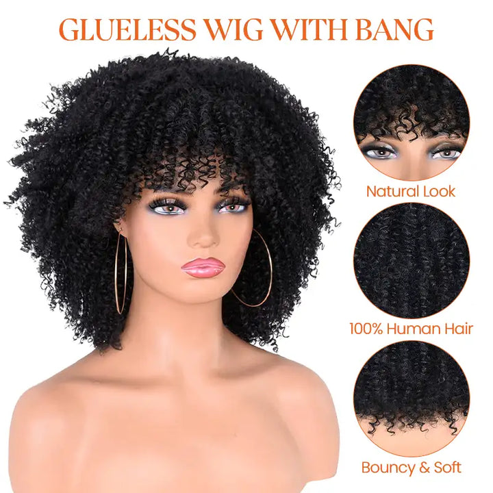 Short Bob Jerry Curly Human Hair Wig With Bang
