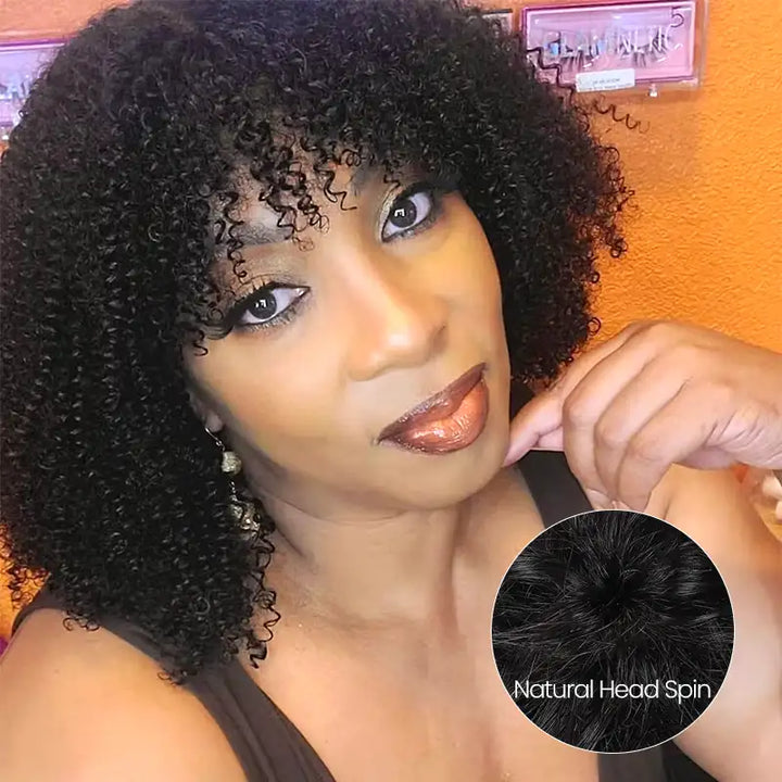 Short Bob Jerry Curly Human Hair Wig With Bang