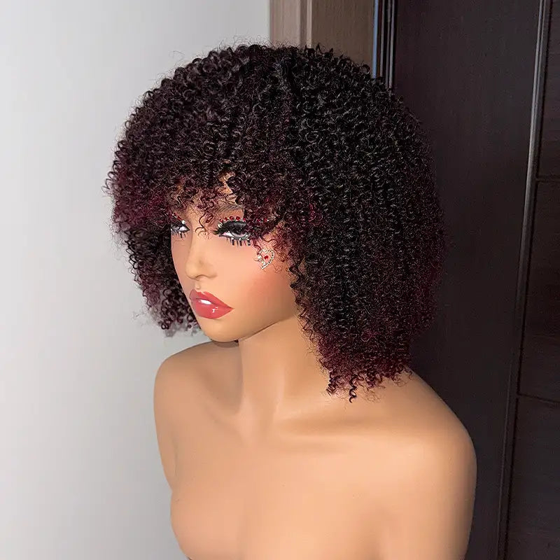 Short Bob Jerry Curly Human Hair Wig With Bang