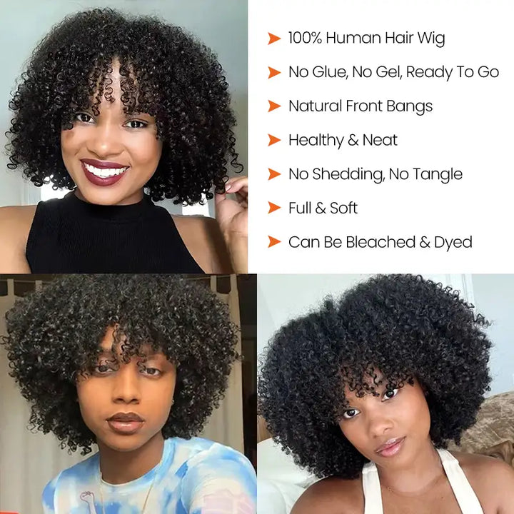 Short Bob Jerry Curly Human Hair Wig With Bang