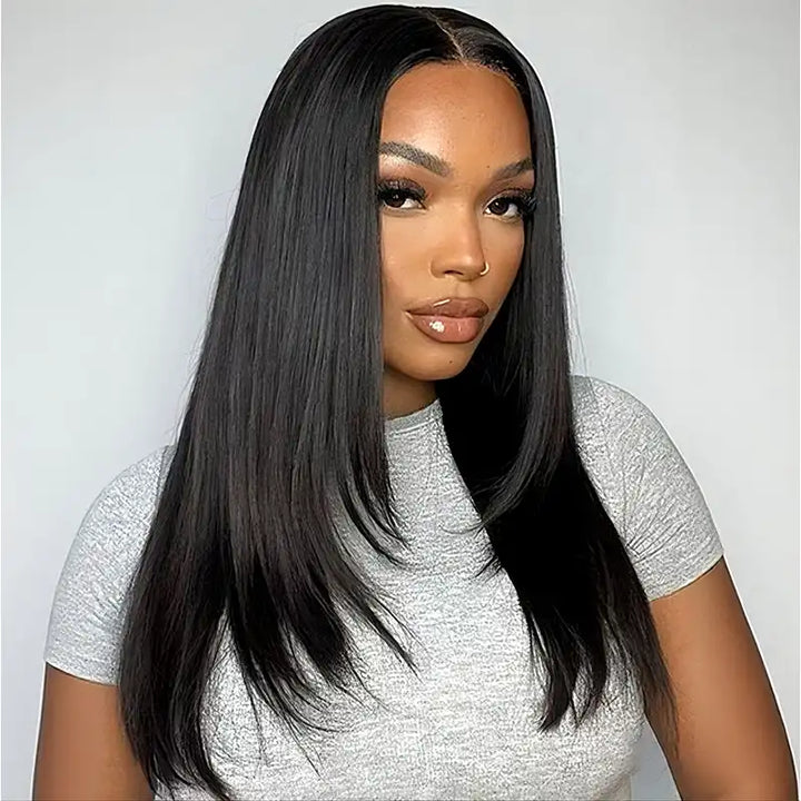 5x5 Transparent Lace Closure Straight Hair Wig Pre-cut Layer Style