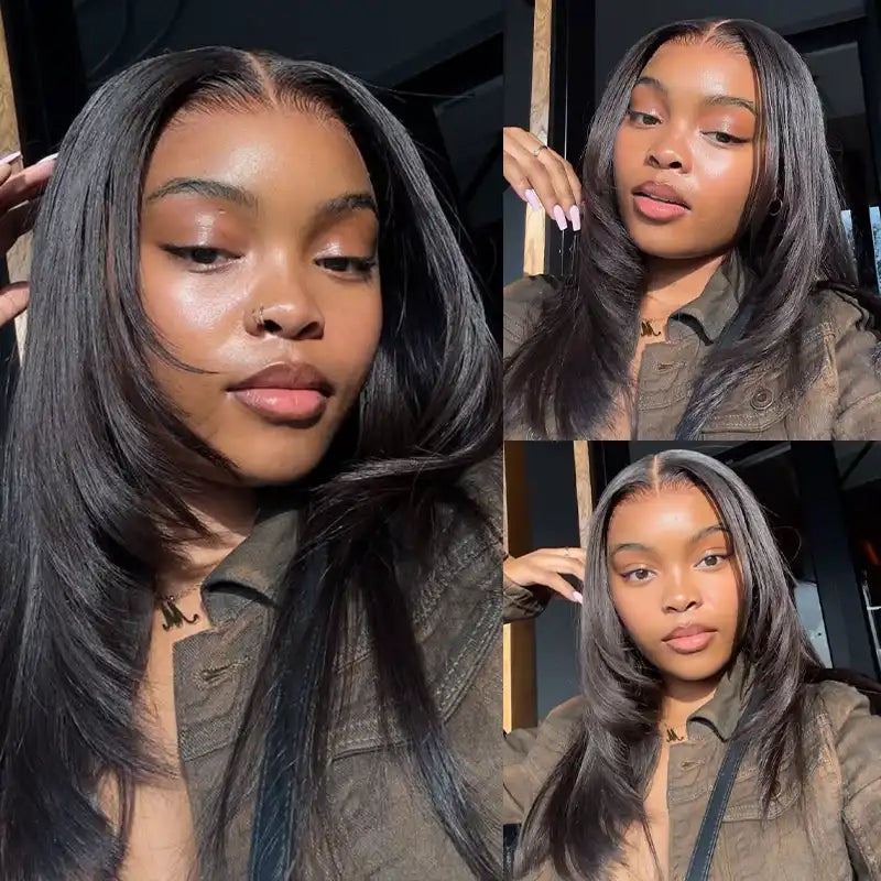 5x5 Transparent Lace Closure Straight Hair Wig Pre-cut Layer Style