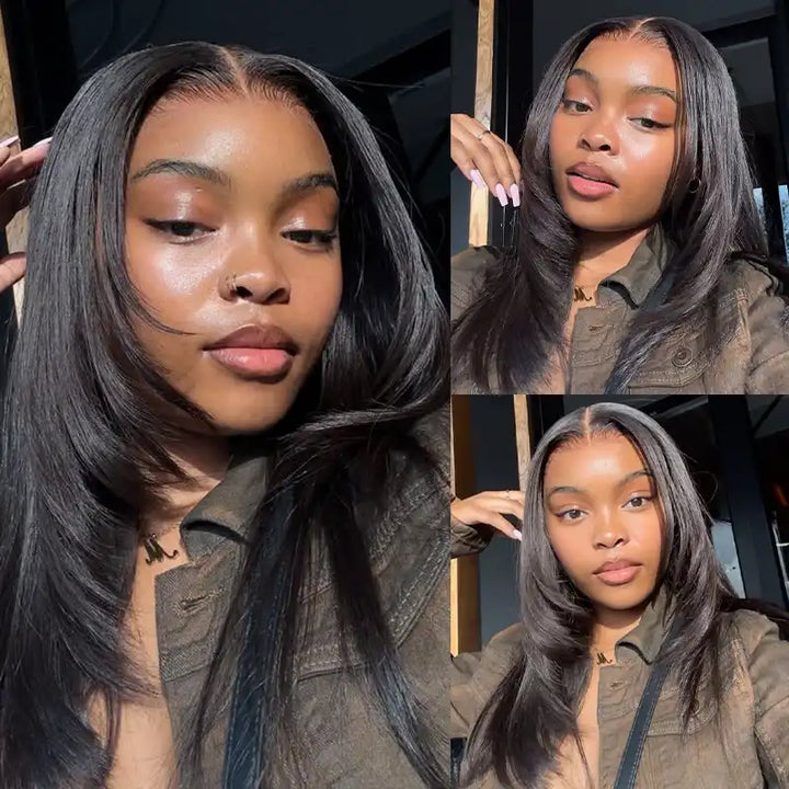 5x5 Transparent Lace Closure Straight Hair Wig Pre-cut Layer Style