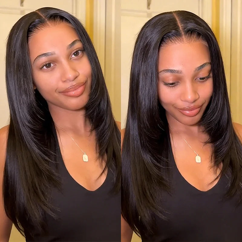 5x5 Transparent Lace Closure Straight Hair Wig Pre-cut Layer Style