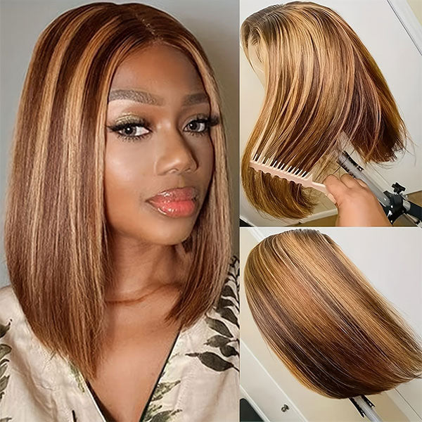Piano Highlight 13x4 Lace Frontal Straight Hair Bob Wig
