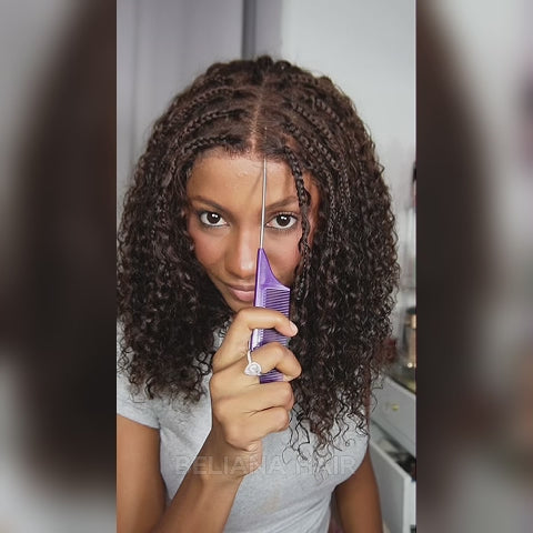 Chocolate Brown Boho Braided Deep Curly Glueless 5x5 Lace Human Hair Wig