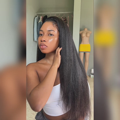 3 In 1 Half Wig Kinky Straight Glueless Install Half Wig With Adjustable String Beginner Friendly