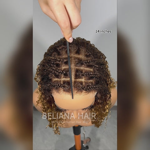 Ombre T4/27 Boho Braided Curly Wig Ready to Wear Glueless 5x5 HD Lace Closure Human Hair Wig