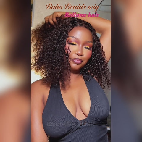 Chocolate Brown Boho Braided Deep Curly Glueless 5x5 Lace Human Hair Wig