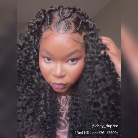13x4 Glueless Pre-Braided Curly Human Hair Wig – Heart & Side Cornrow Styles
