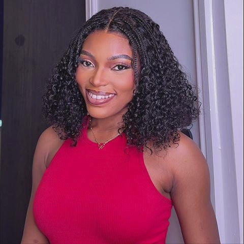 Readitress™ Boho-Inspired Braided Top Deep Curly 5x5 Glueless Human Hair Wig