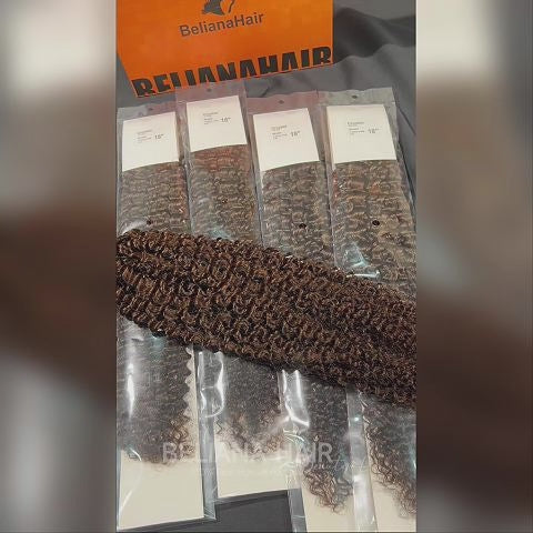 Chocolate Brown Curly Feather Crochet Hair Extensions 100% Human Hair