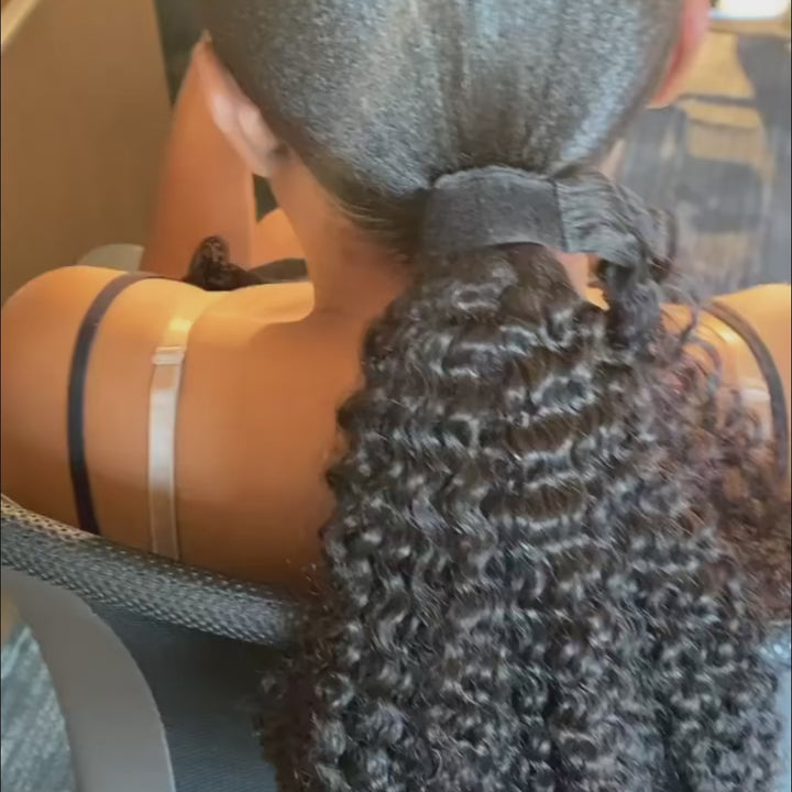 Extensiones de cabello humano rizado Jerry con clip para cola de caballo 