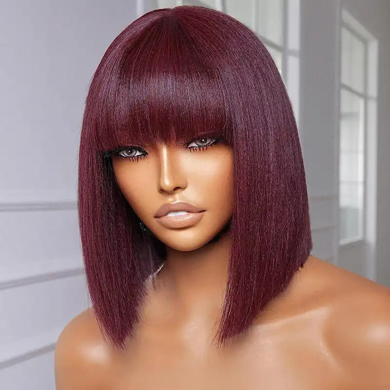 99J Human Hair Bob Wig with Bangs - Ready to Wear | No Glue, Beginner Friendly