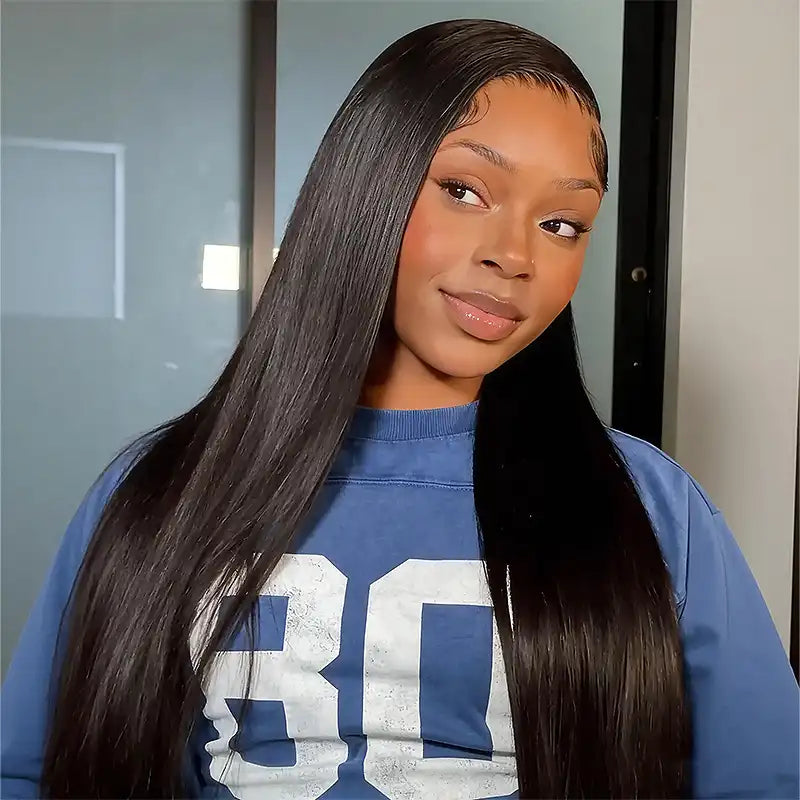 13x6 HD Lace Straight Frontal Wig – Soft, Silky, Pre-Plucked Human Hair