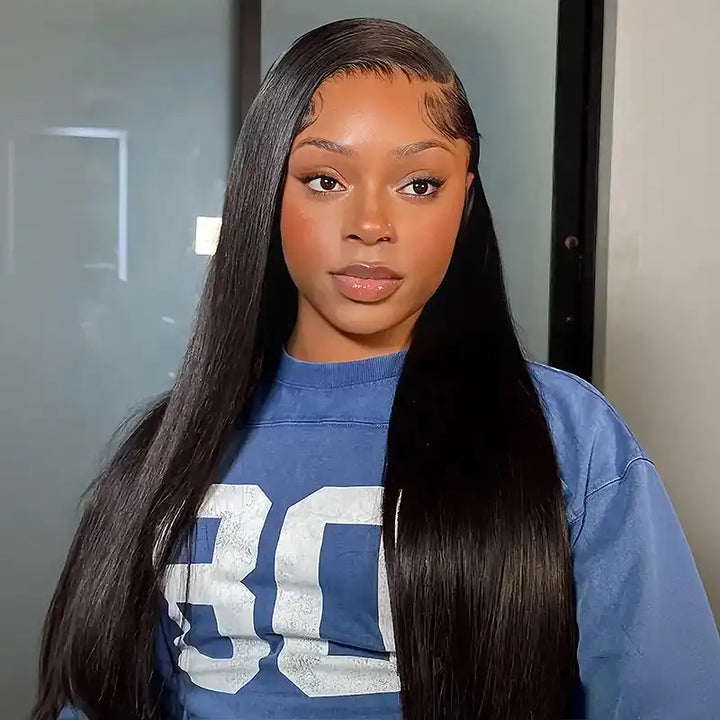 13x6 HD Lace Straight Frontal Wig – Soft, Silky, Pre-Plucked Human Hair