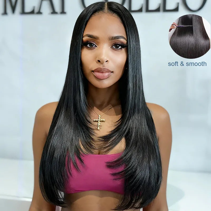 5x5 Transparent Lace Closure Straight Hair Wig Pre-cut Layer Style
