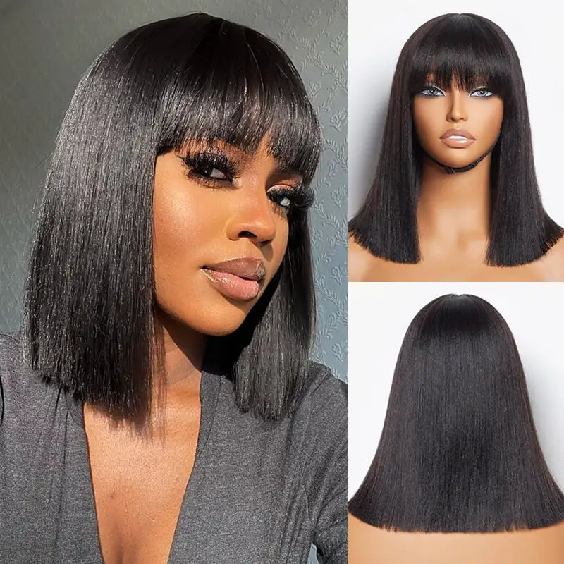 Human Hair Bob Wig with Bangs – Ready to Wear | No Glue, Beginner Friendly